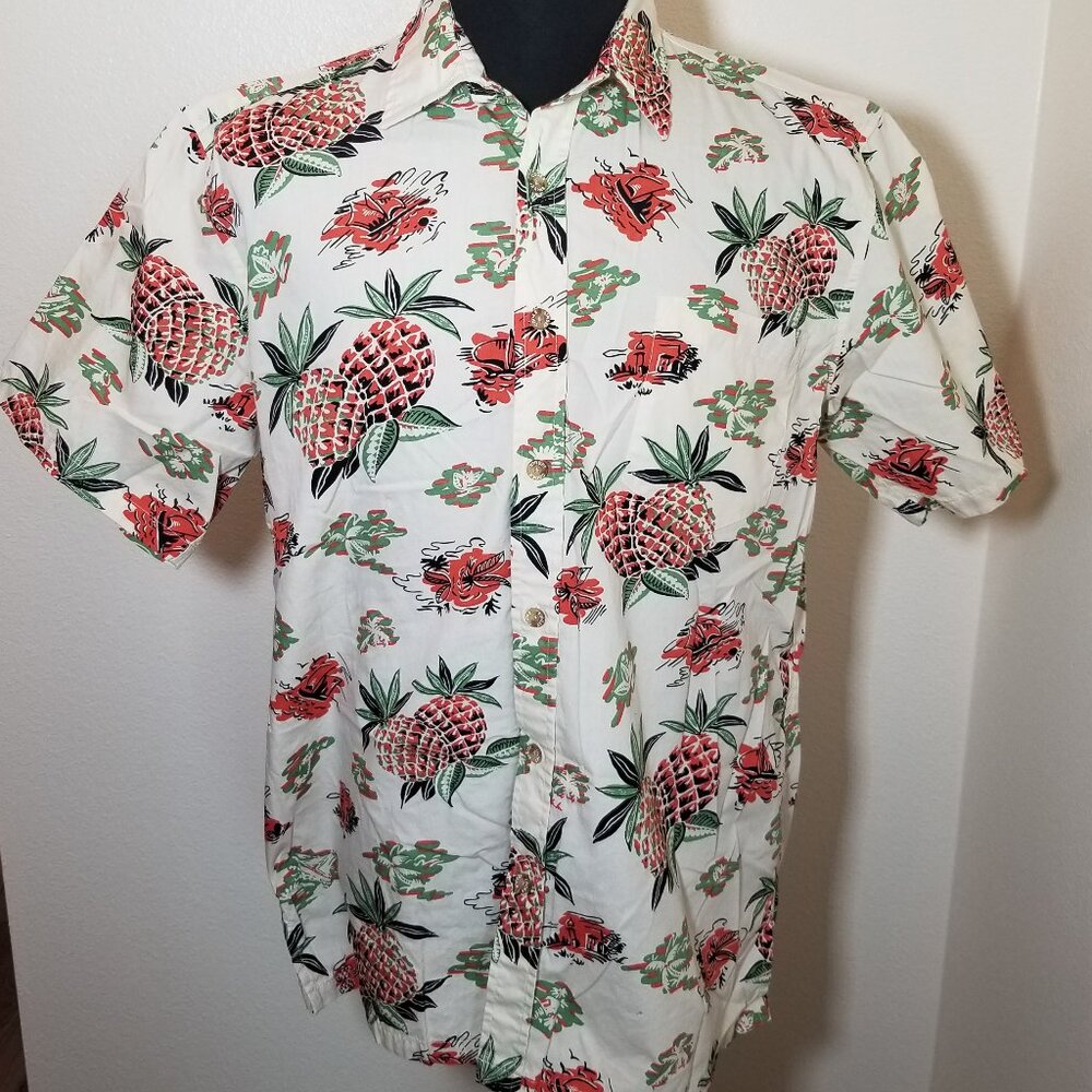Cooke Street Men Med Hawaiian Button Up Pineapple Swinger Island Tropical Floral